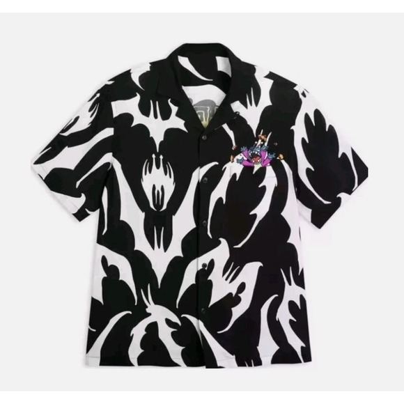 Disney Other - Disney Stitch Halloween Shirt Creepiest Patch Button Up Black‎ White